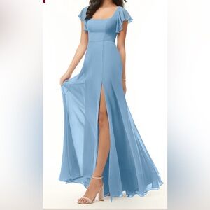 Elegant Square-Neck Flutter Sleeve A-Line Dress